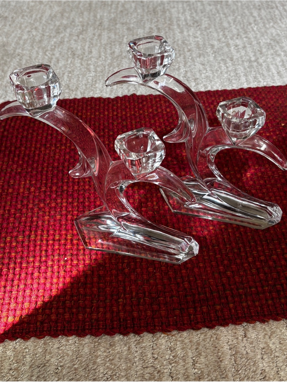 Clear Crystal Double Candle Holders - Elegant Glass Home Accent. One Set (2)